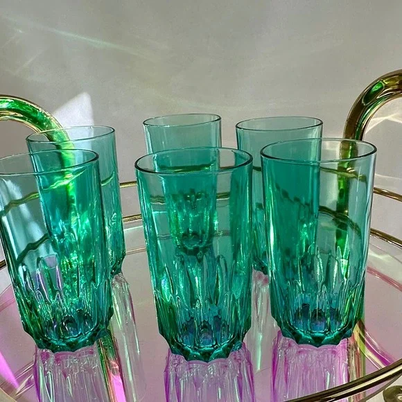 Set of 6 Vintage Green Luminarc Glasses Holiday Christmas Barware Entertaining - Picture 13 of 17